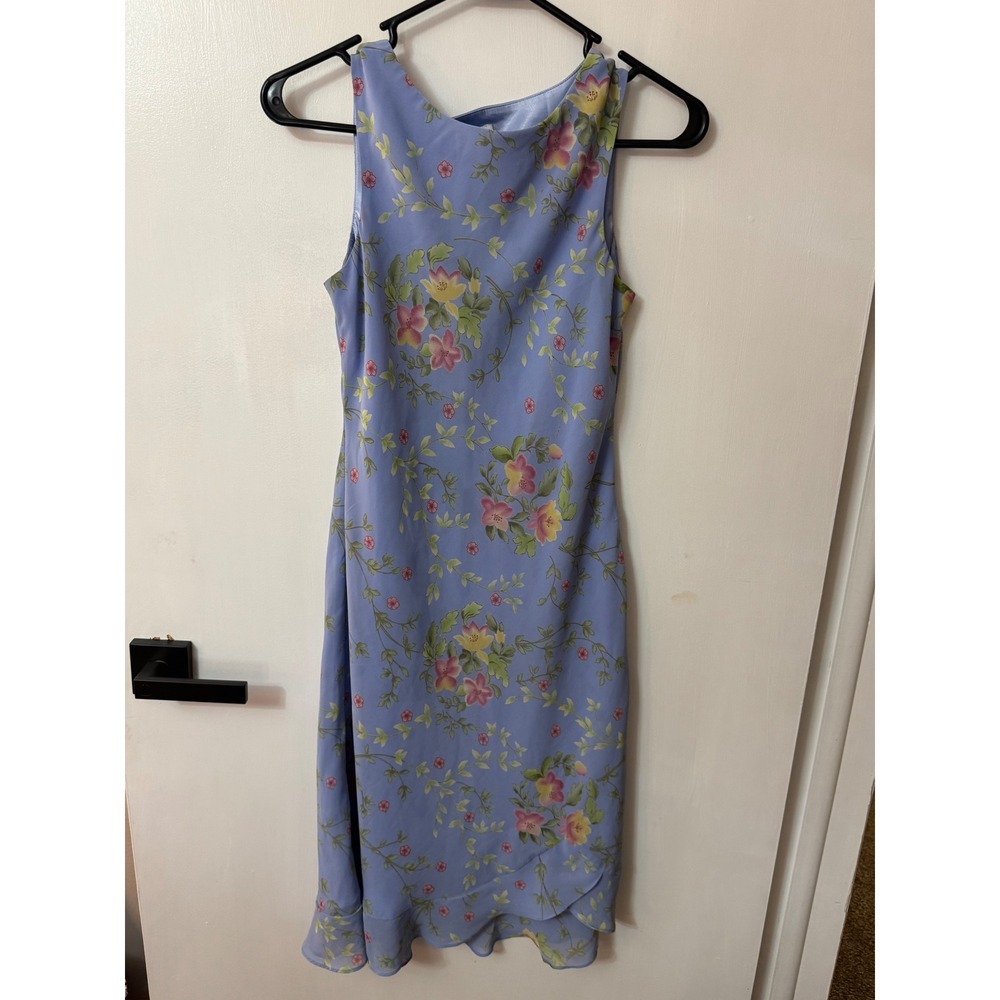 Vintage Talbots Kids Blue Floral Chiffon Ruffle Hem Midi Dress Girls Size 14